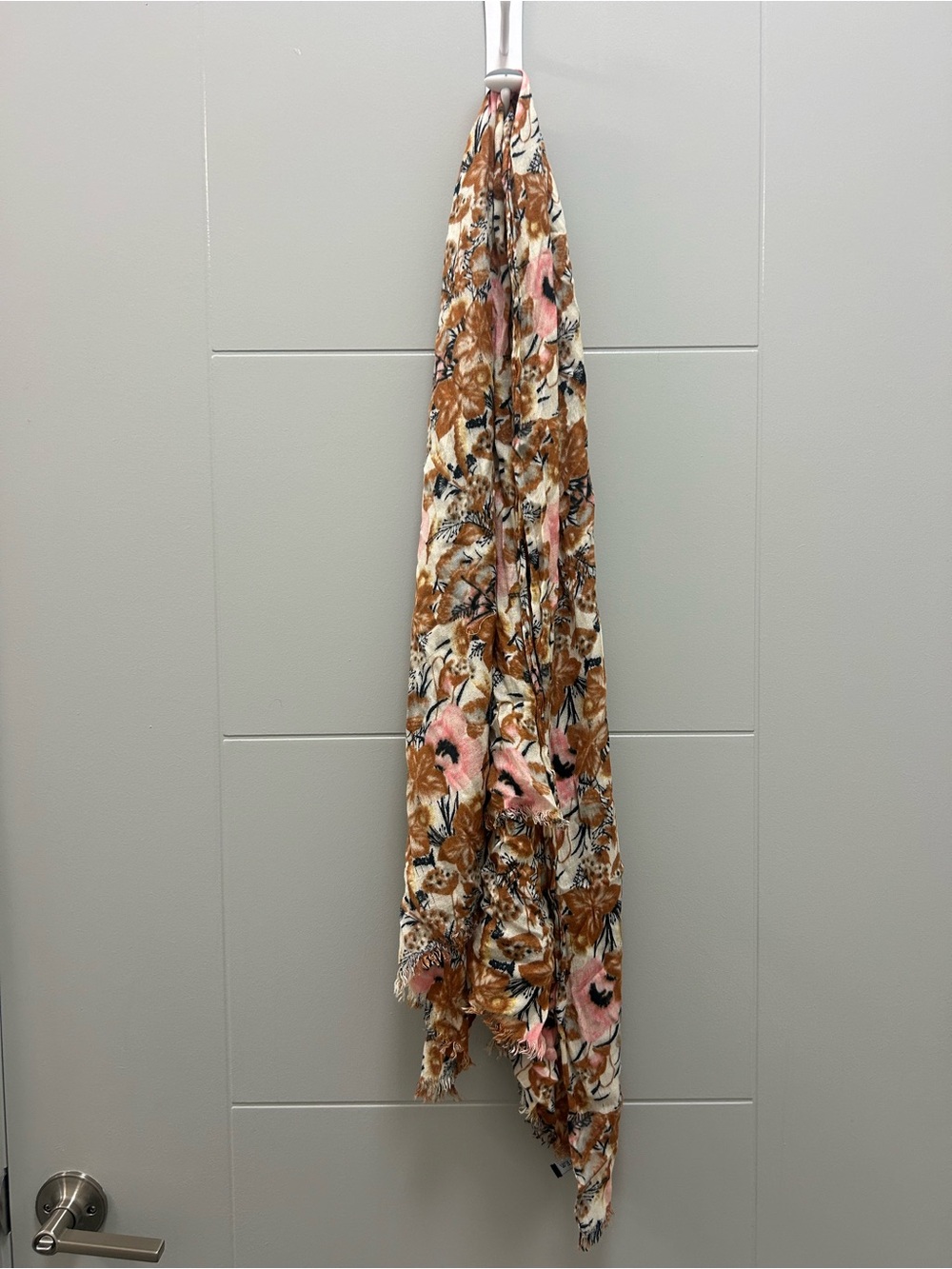 J.Crew Floral Lightweight Scarf Pink Brown Cream Boho Fringe Wrap Shawl